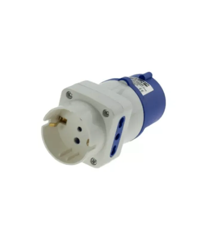 Descubre el Adaptador Schuko ~ 2P-T 16A IP44: una solución práctica, moderna y accesible.