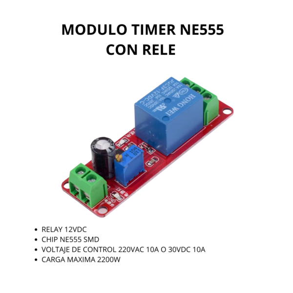 Módulo Temporizador con Relé NE555 Ajustable (Retardo 0-10s)