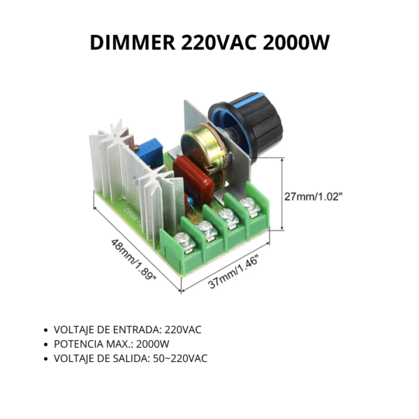 Dimmer 220VAC 2000W – Regulador de Voltaje